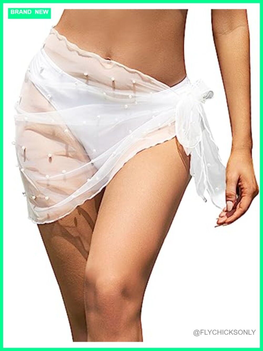 Women's Beach Sarong Cover Up Short Mesh Pearl Bikini Wrap Swimwear